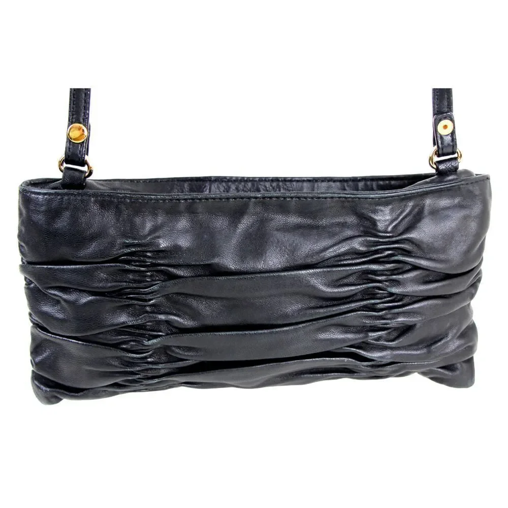 Michael Kors SOFT BLACK GENUINE LEATHER SMALL X-BODY SHOULDER BAG CLUTCH PURSE